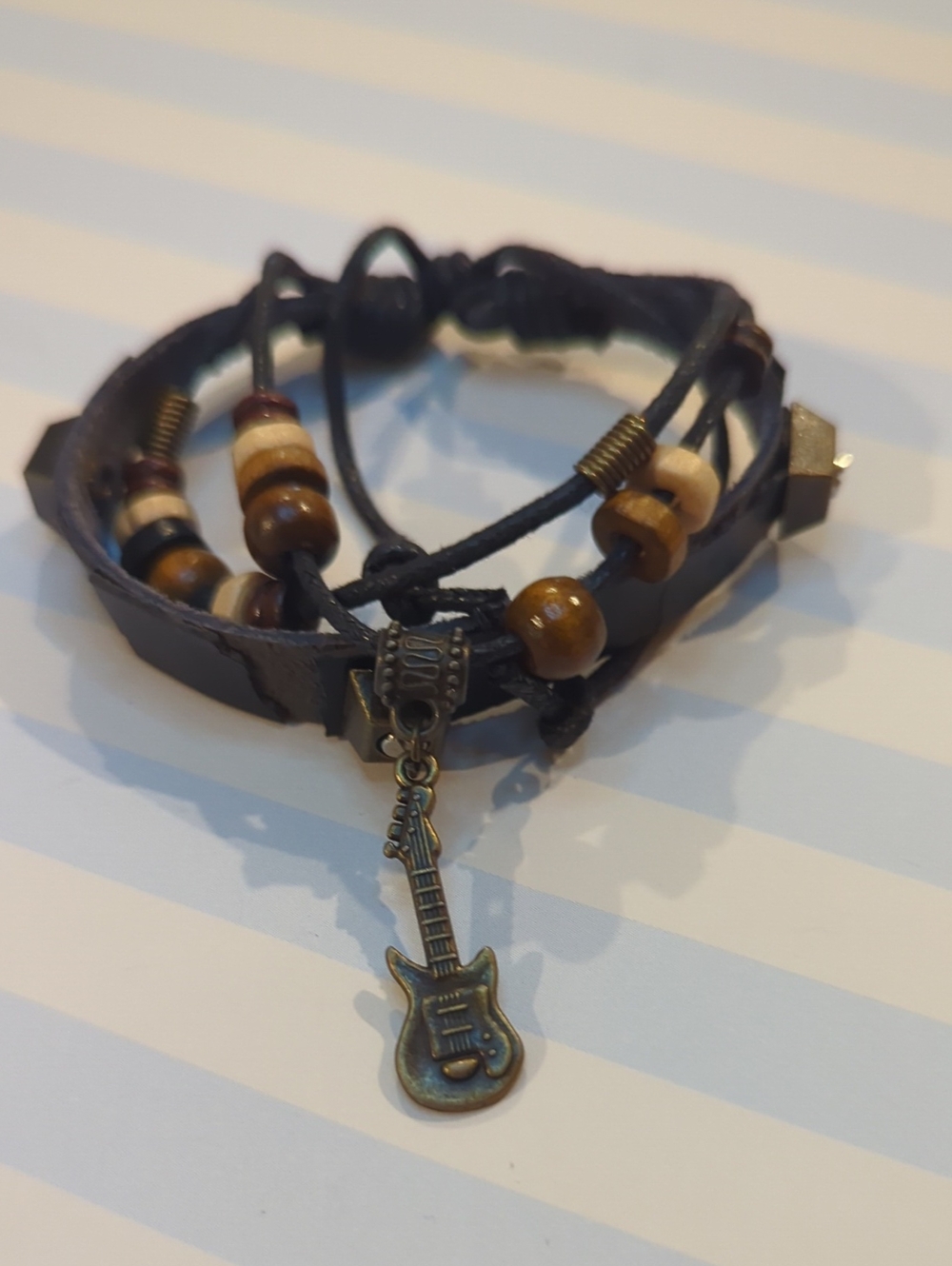 Bronze Guitar Charm Bracelet Boho Stacking Stackable Men Or Women Unisex Music